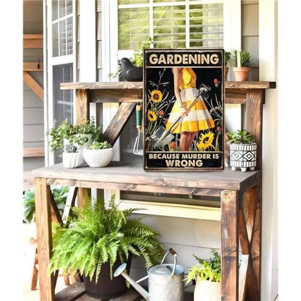 Funny Garden Decor Garden Gifts Gardening Because Murder Is Wrong Metal Garden